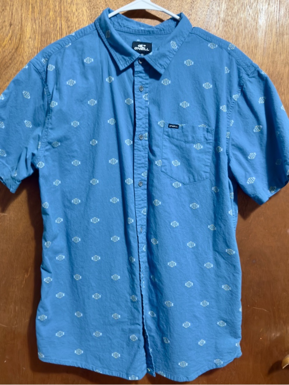 O'Neill Men's Blue Short-Sleeve Patterned Button-Down Shirt